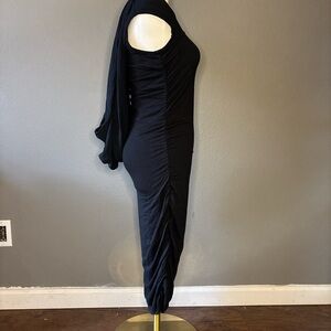 Silver Dagger Goth Whimsigoth Black Ruched Hooded Midi Dress NWT Size M
